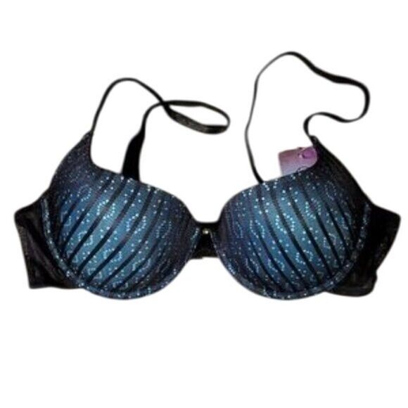 Hers by Herman Blue & Black Lace Bra Sz 36B - Picture 1 of 6